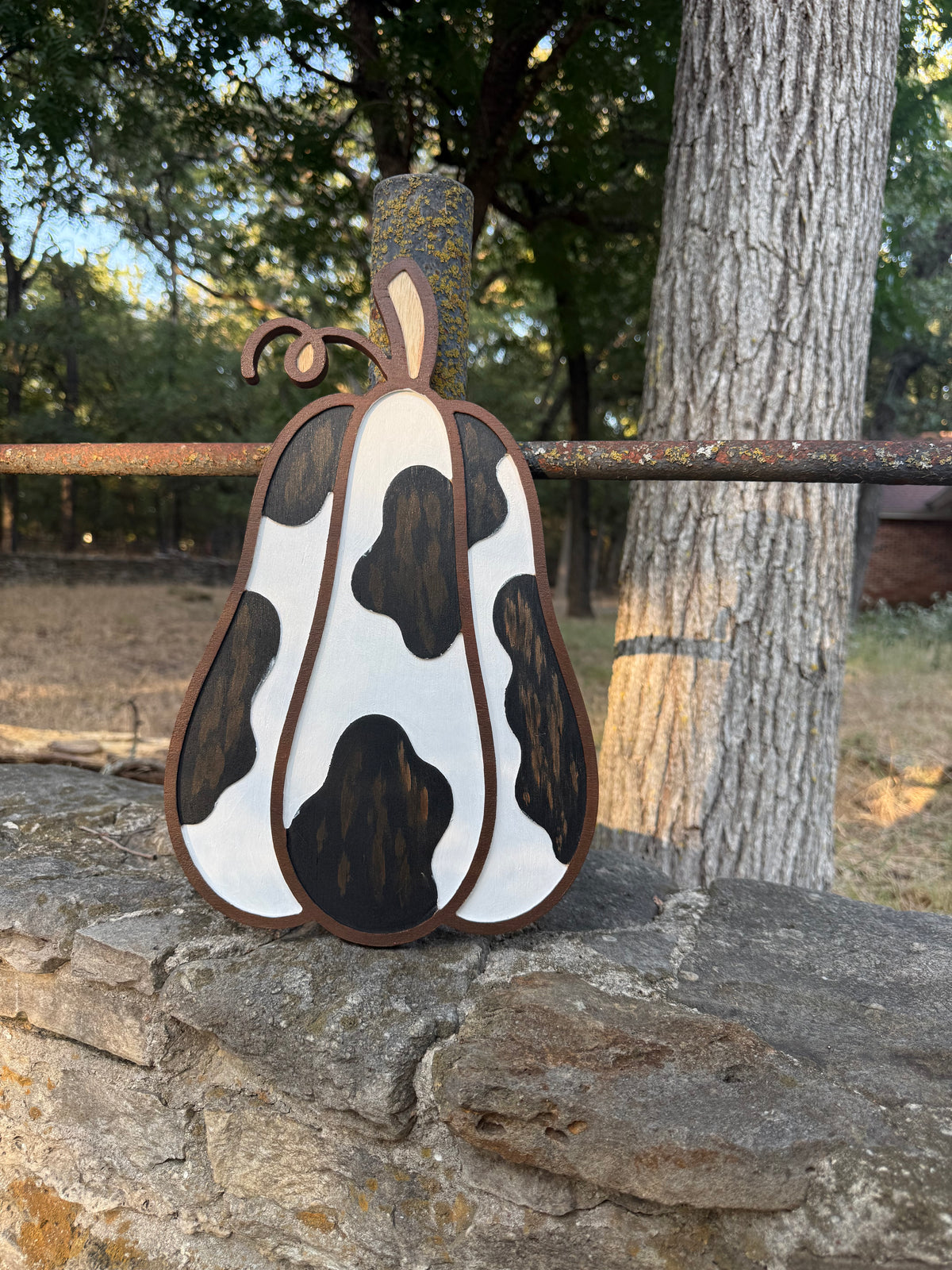 Cow Print Pumpkin | Handcrafted Wooden Fall Décor | Rustic Farmhouse Pumpkin