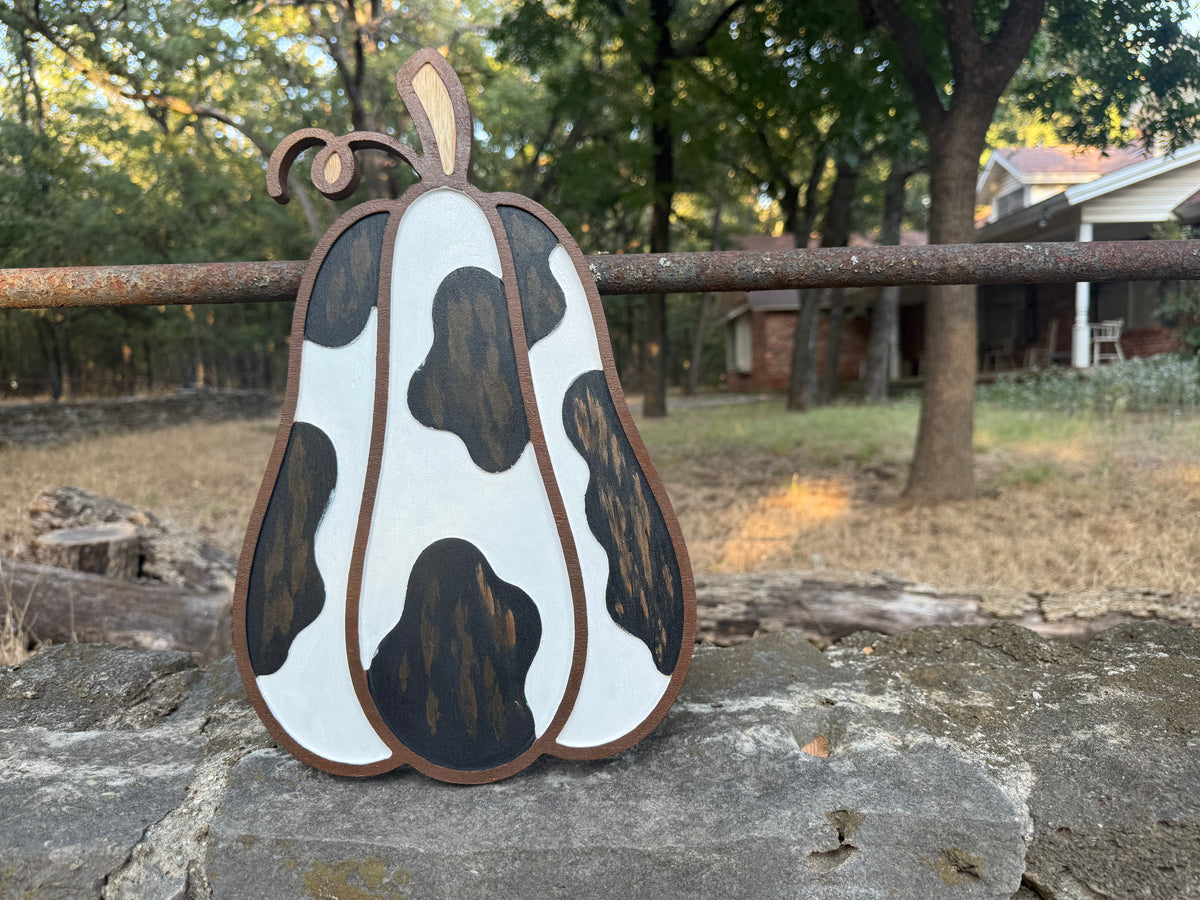 Cow Print Pumpkin | Handcrafted Wooden Fall Décor | Rustic Farmhouse Pumpkin