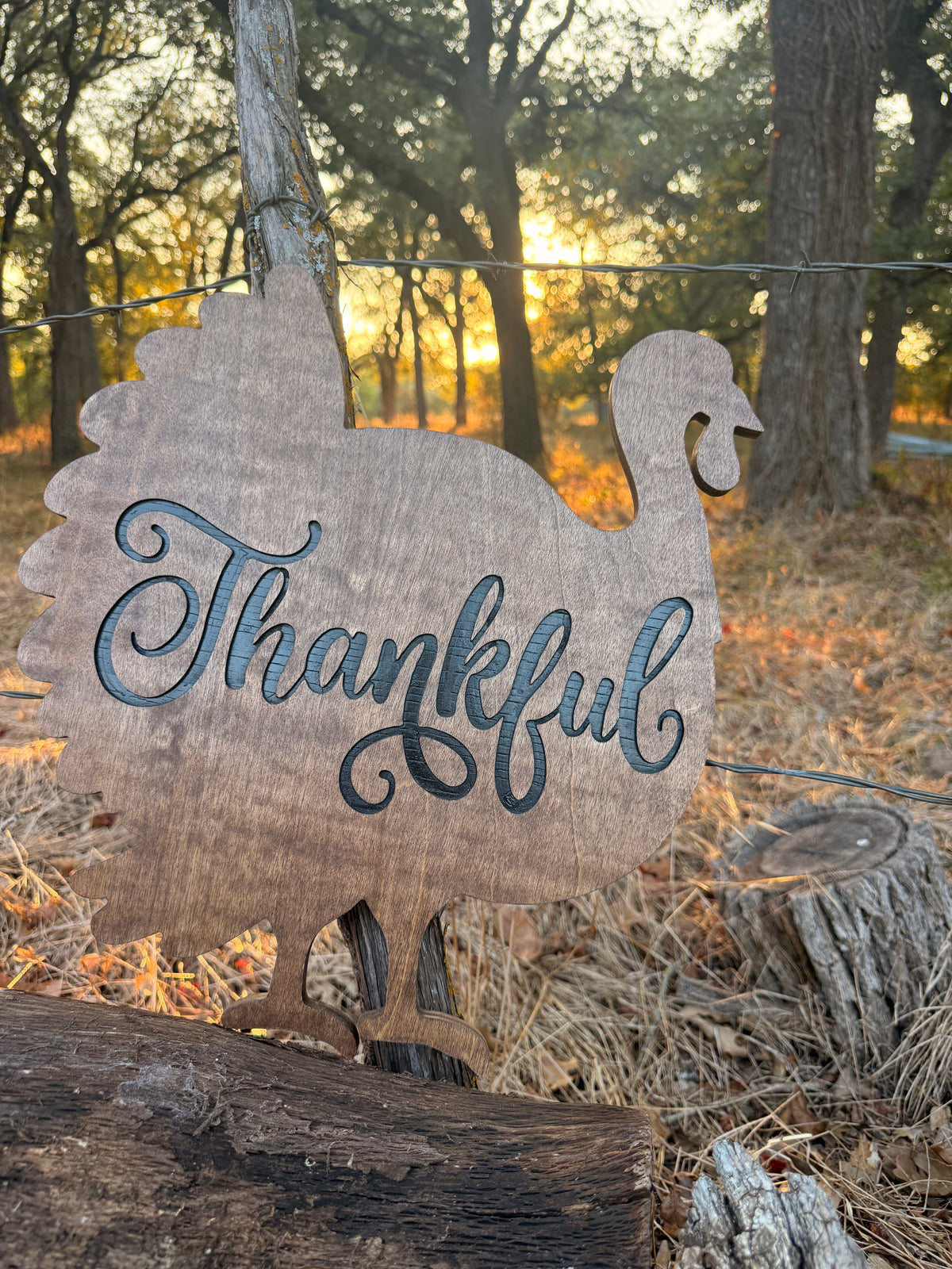 Handmade Thankful Wooden Turkey Sign