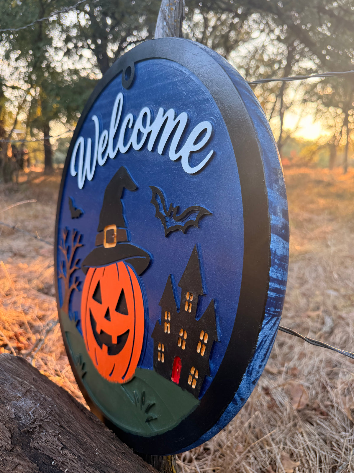 Handmade Halloween Welcome Pumpkin Wood Door Hanger or Wall Art🎃