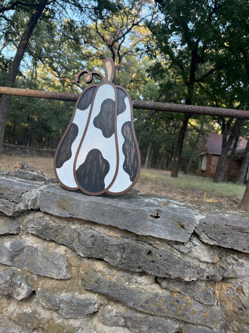 Cow Print Pumpkin | Handcrafted Wooden Fall Décor | Rustic Farmhouse Pumpkin