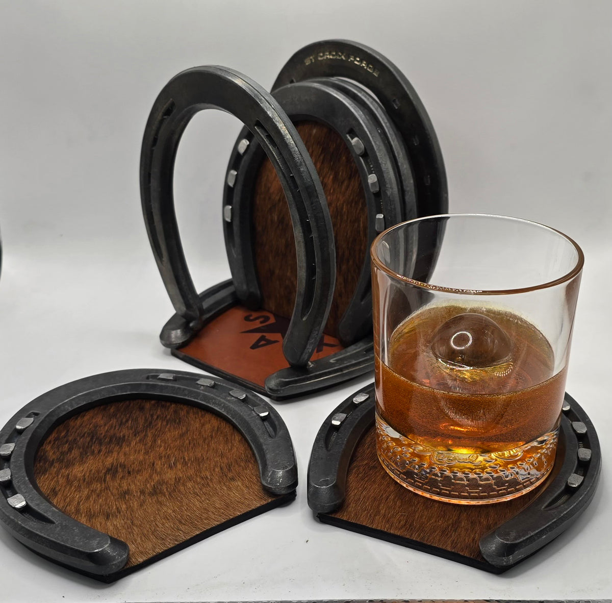 Horseshoe with Cowhide Coasters