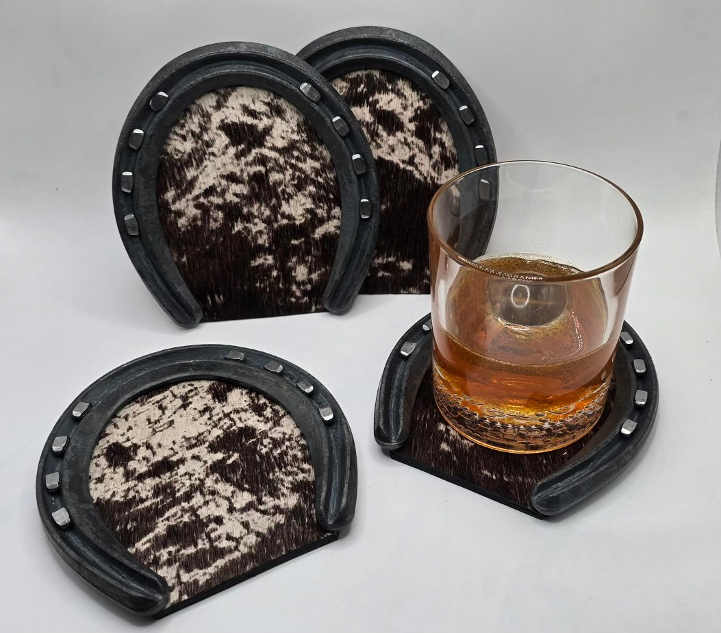 Horseshoe with Cowhide Coasters