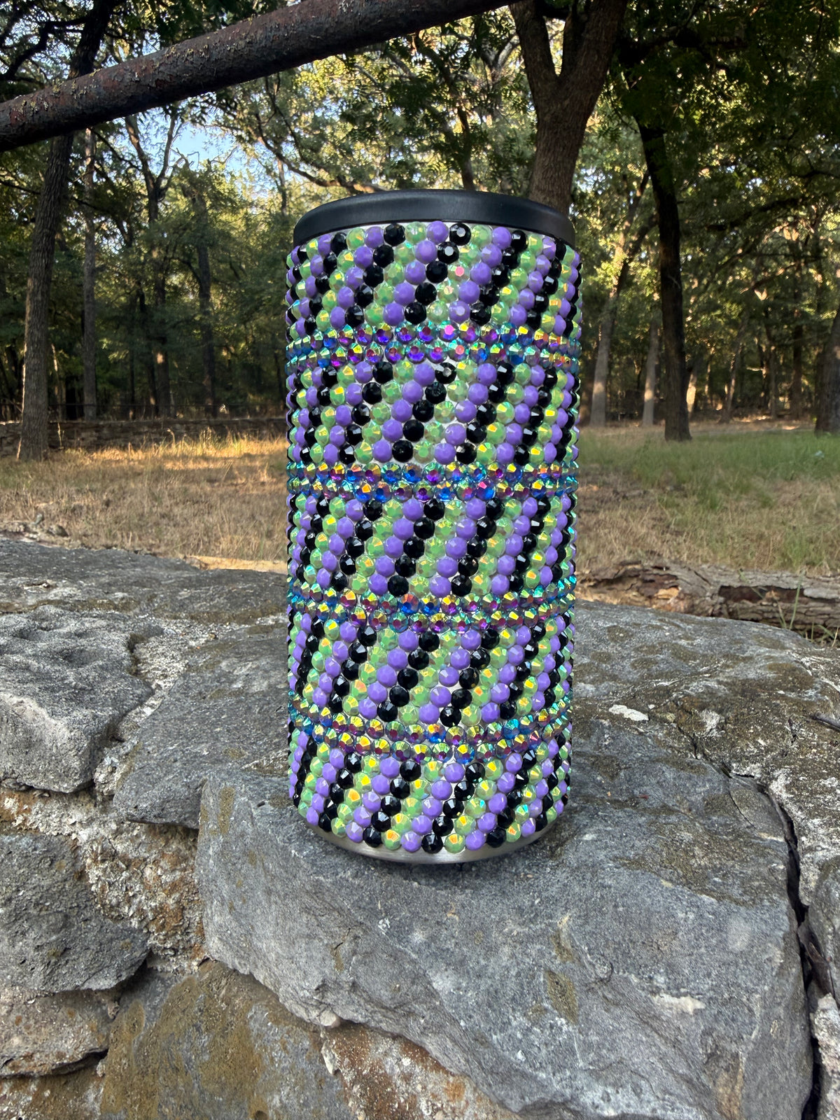 Halloween Purple & Green Rhinestone Tumbler