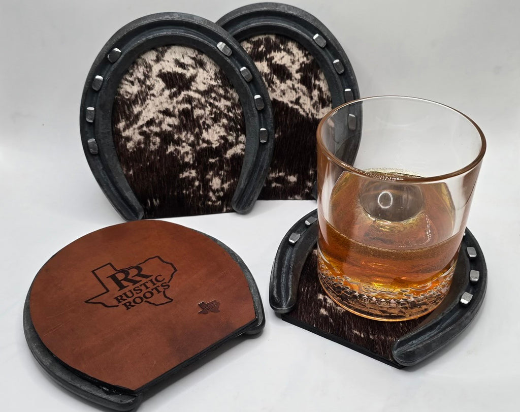 Horseshoe with Cowhide Coasters