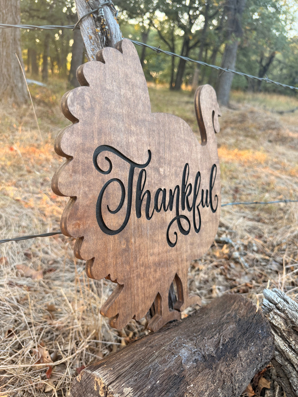 Handmade Thankful Wooden Turkey Sign