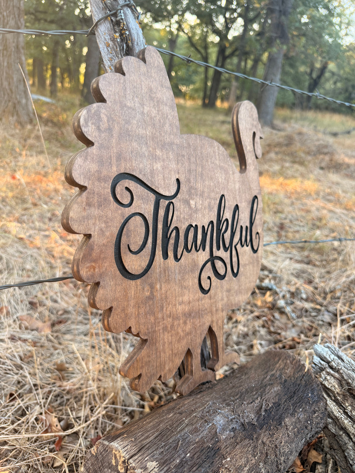 Handmade Thankful Wooden Turkey Sign