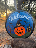 Handmade Halloween Welcome Pumpkin Wood Door Hanger or Wall Art🎃
