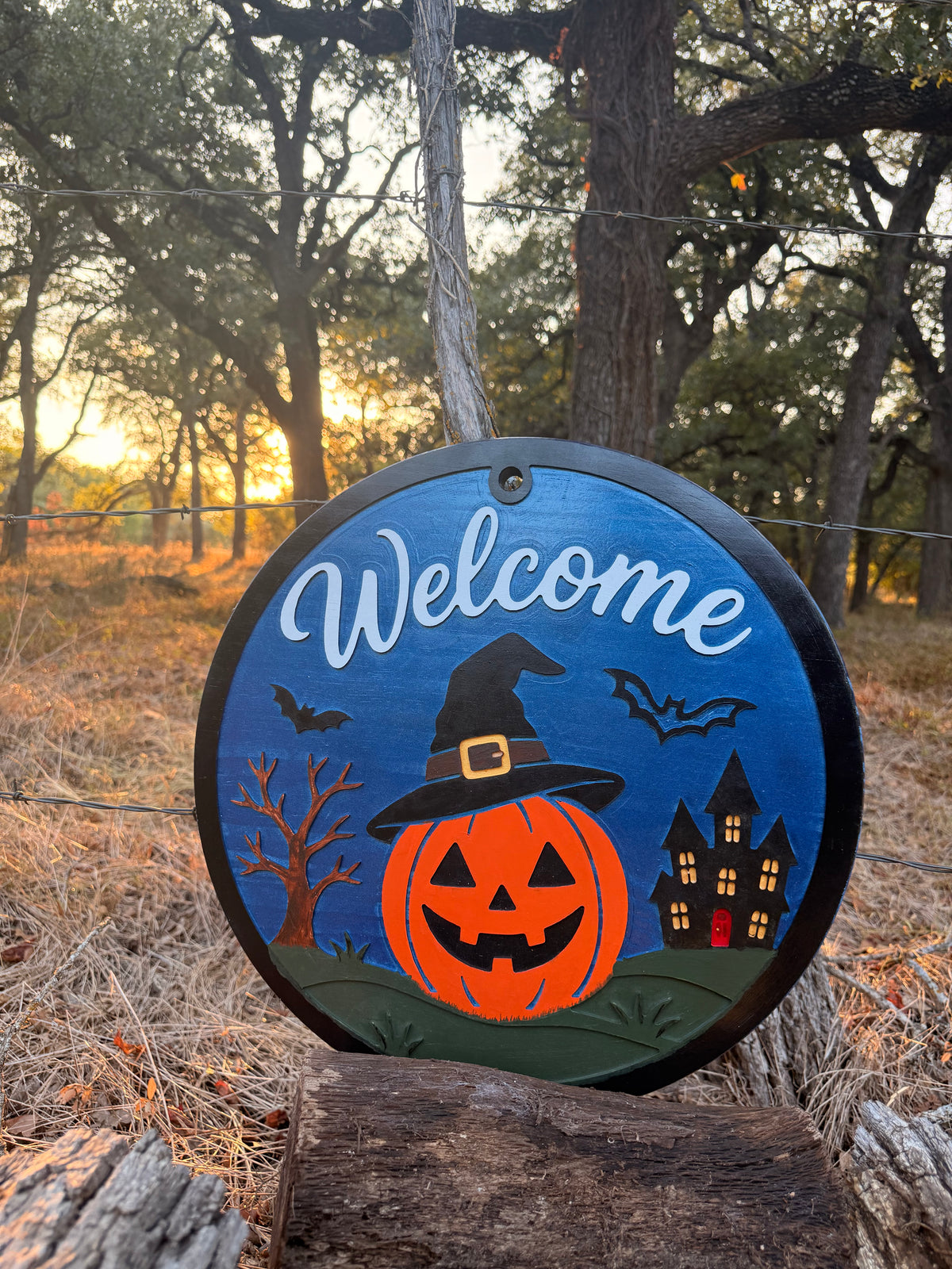 Handmade Halloween Welcome Pumpkin Wood Door Hanger or Wall Art🎃
