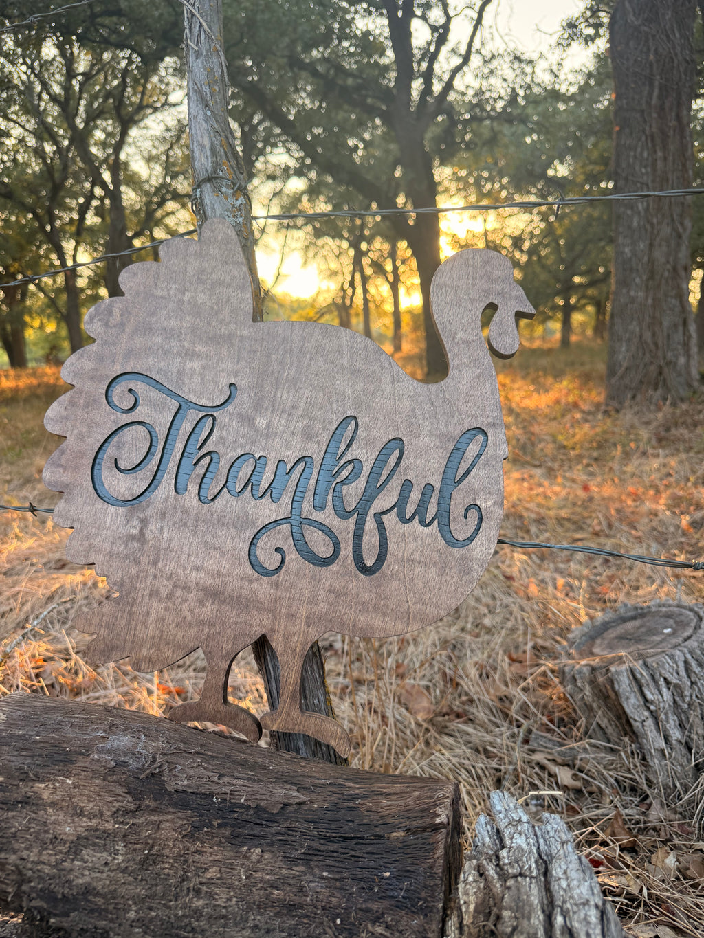 Handmade Thankful Wooden Turkey Sign