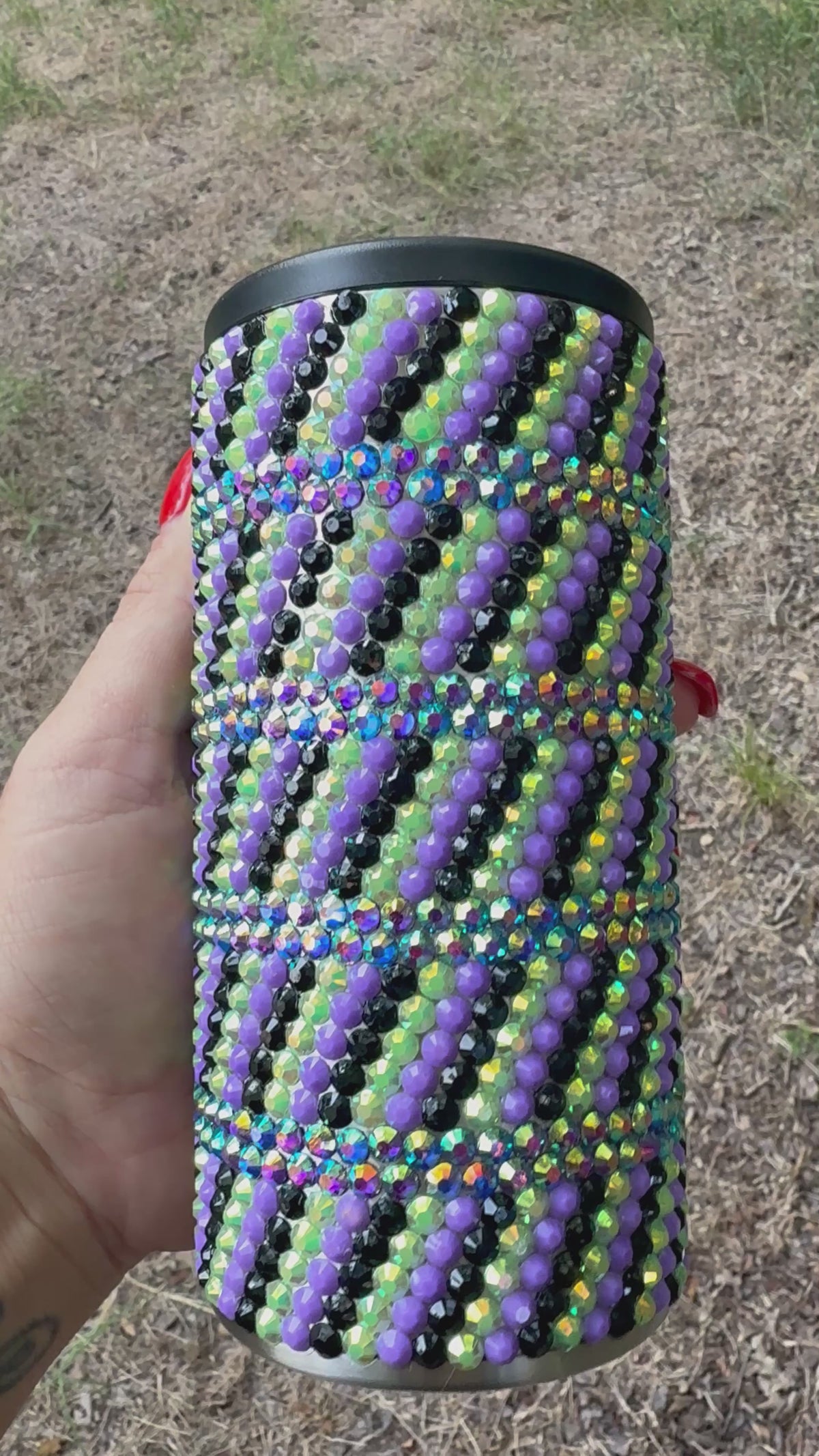 Halloween Purple & Green Rhinestone Tumbler